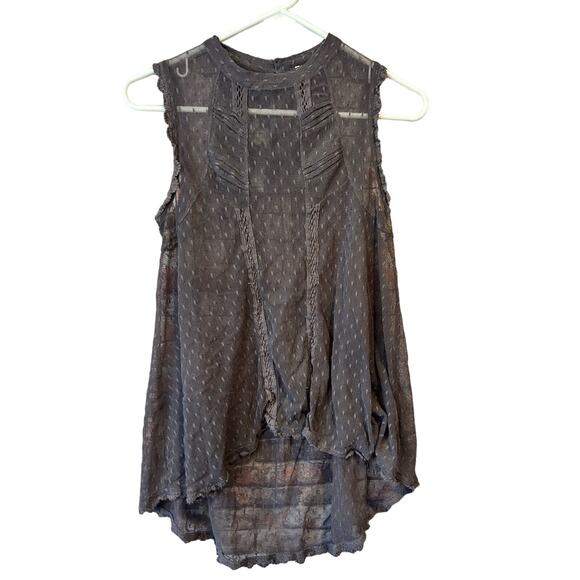 Brown free people sheer mesh sleeveless blouse women’s size small - Picture 1 of 6